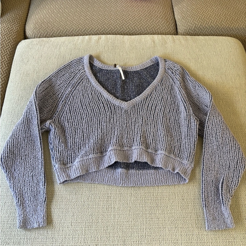 Free People High Low V Sweater in Purple Combo XS - Picture 2 of 4